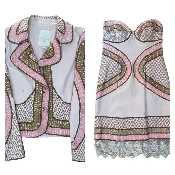 Vintage Tracy Reese Silk Embroidered Dress Suit Set 6/8 - Picture 1 of 10